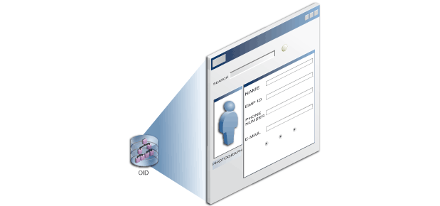 Technical illustration showing a user entry in Oracle Internet Directory