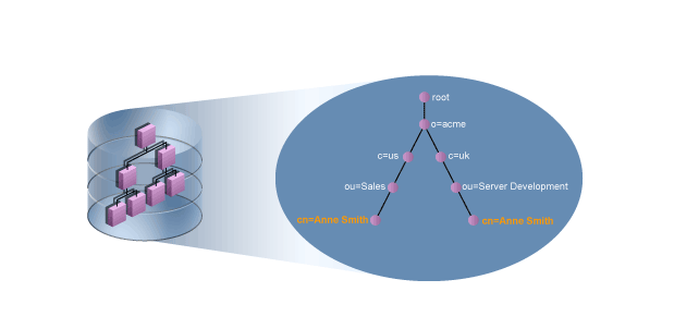 Technical illustration showing a directory information tree