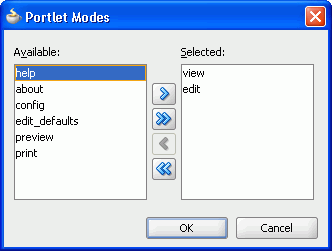 Shows Portlet Modes dialog.