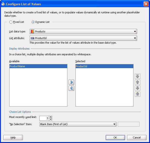 Configure LOV dialog