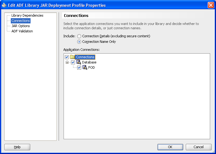 ADF Deployment Profile Connections tab.