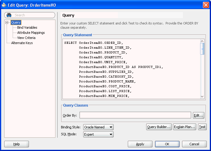 Edit Query dialog