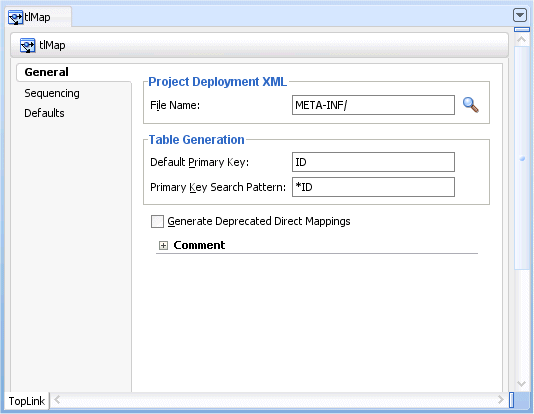 Sample TopLink Mappings in the Structure window.