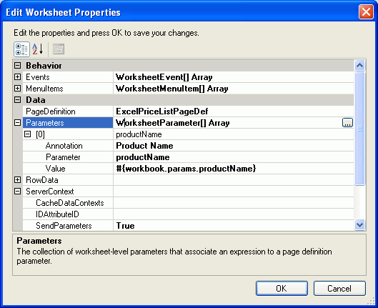 Worksheet Parameters dialog