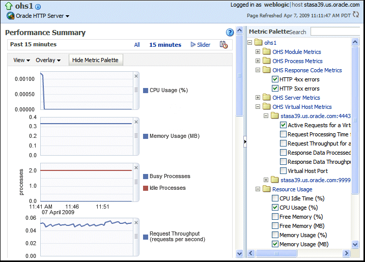 MAS home page showing status