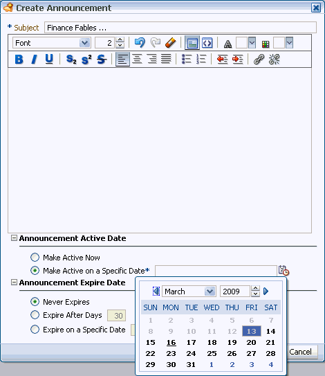 Select Date pop-up calendar