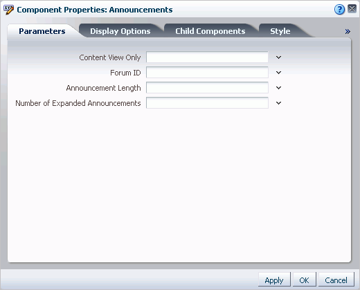 Announcement Task Flow Component Properties parameters