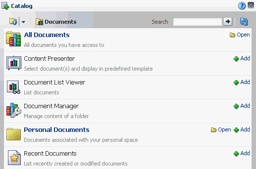 Documents service task flows in WebCenter Spaces