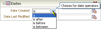 Date Operators drop-down list