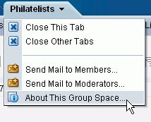 Group Space Tab Actions Menu