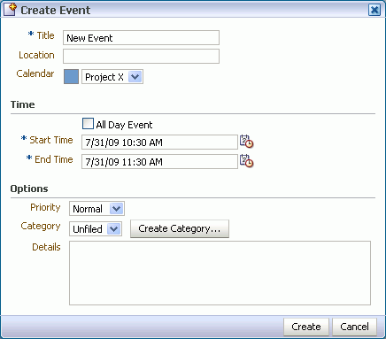 Create Event dialog box