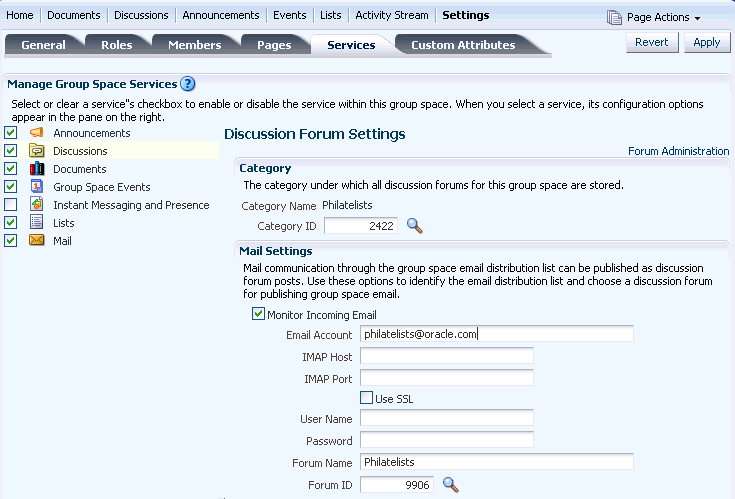 Discussions service configuration options