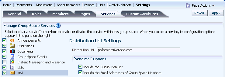 Configuring the Group Space Mail Distribution List