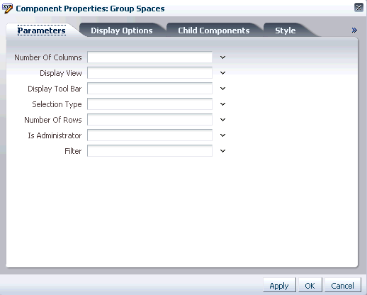 Group Spaces Task Flow Component Properties Dialog