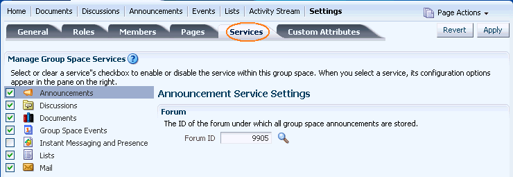 Services subtab