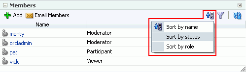 Sort options on the Members task flow