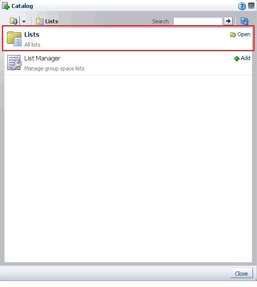 Lists under the Lists folder in the Catalog