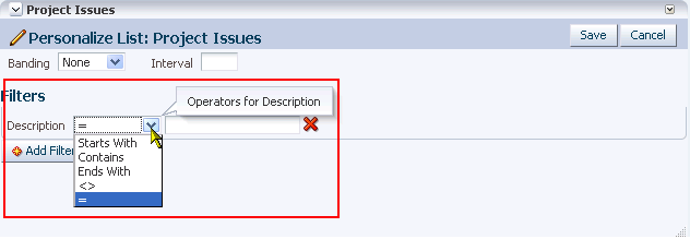 Filter operators on a list column