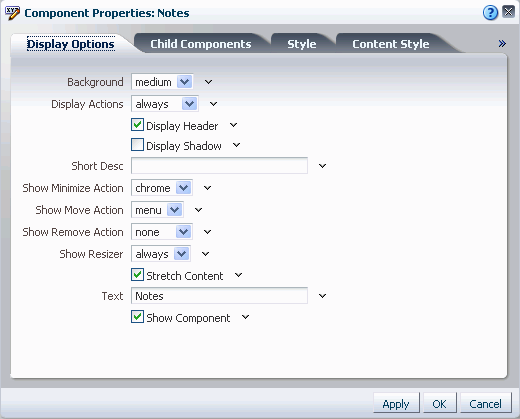 Component Properties dialog