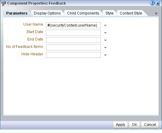 People Connections Feedback task flow Parameters tab