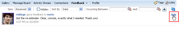 Hide link on a Feedback message