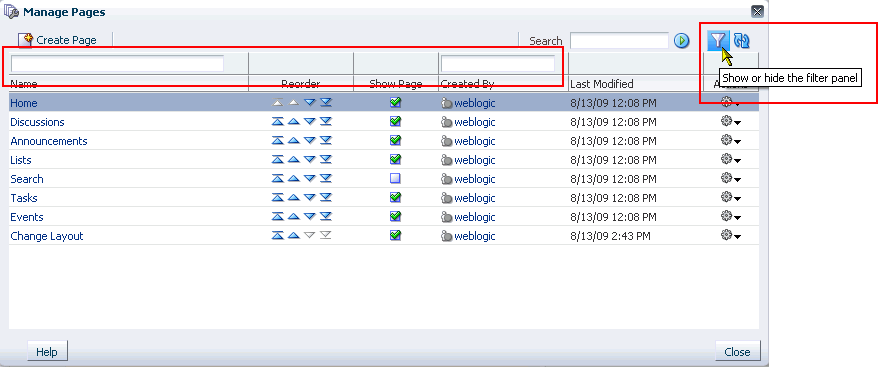 Show or Hide Filter Panel icon and the Filter panel