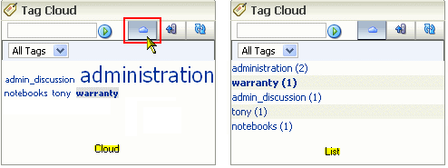 Tags displayed in a cloud and in a list