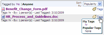 The Tags link in the Tag Center