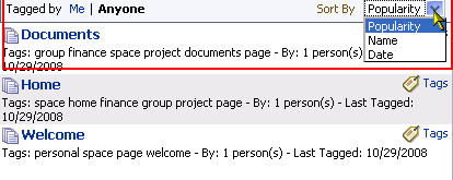 Tagged by and Sort By options for tagged items