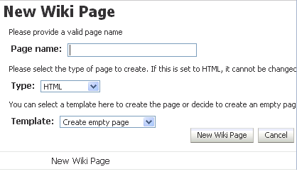 New Wiki Page screen
