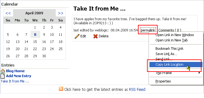 Permalink on a blog entry