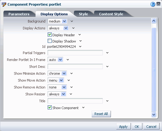 Component Properties dialog