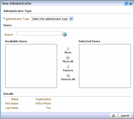 New Administrator dialog