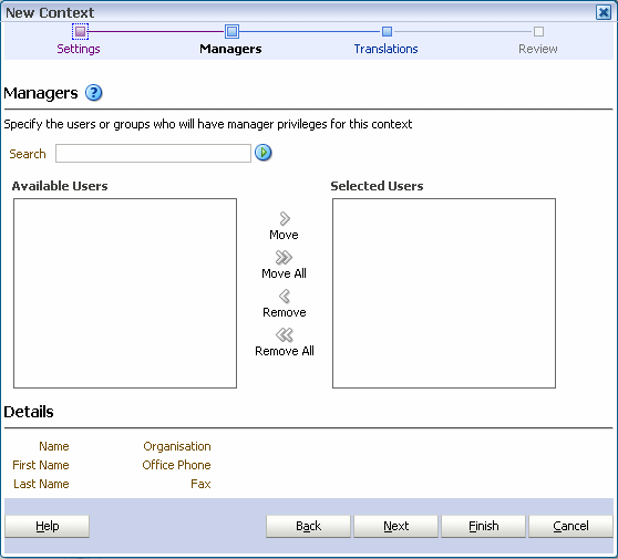 New Context wizard managers