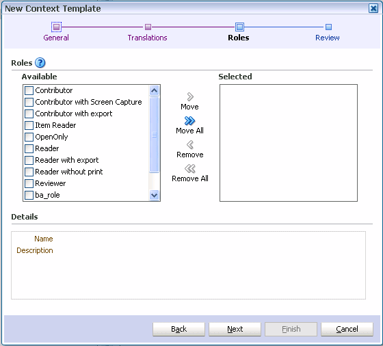 New Context Template wizard roles