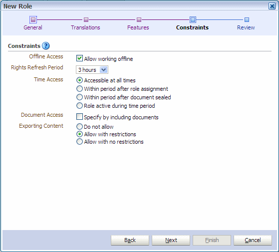 New Role wizard constraints