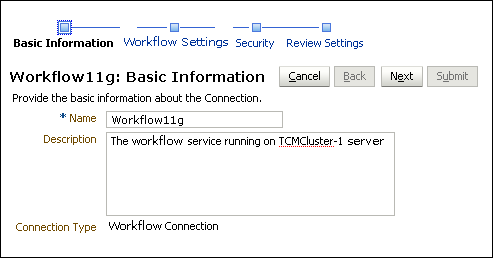 BPEL Connection Basic Information page