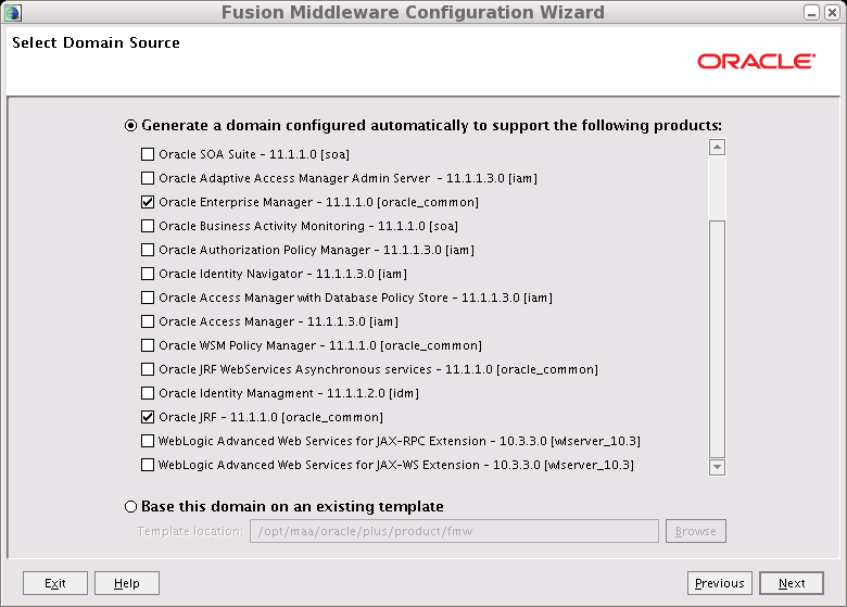 Select Domain Source screen