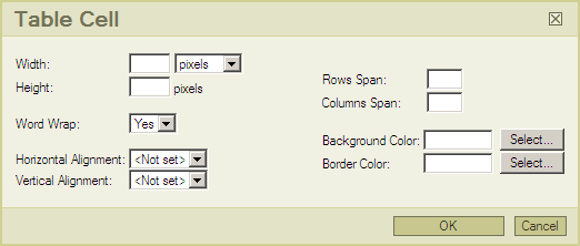 Cell properties dialog