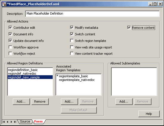 Placeholder Definition dialog