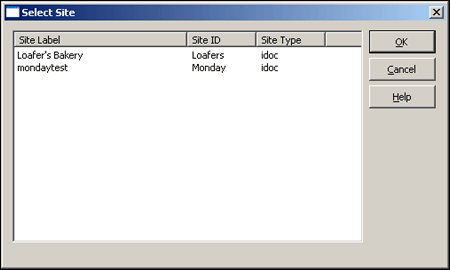 Select Site dialog box