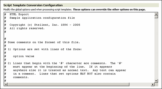Script template conversion configuration settings