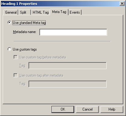 Element Properties: Meta Tag Tab