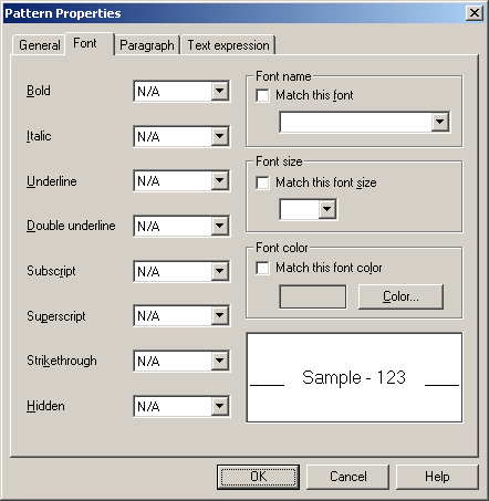 Element Setup - Pattern Property: Font Tab