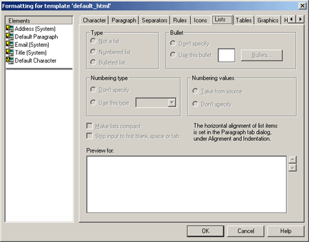 Formatting Lists Dialog