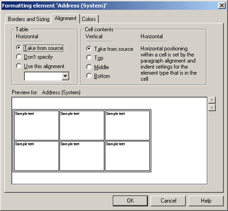 Formatting Tables - Alignment Tab