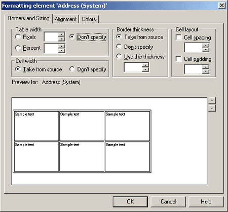 Formatting Tables - Borders and Sizing Tab