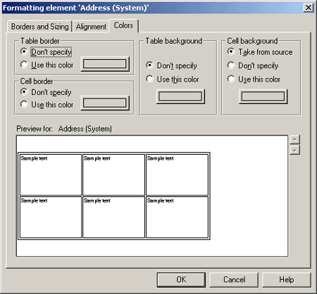 Formatting Tables - Colors Tab