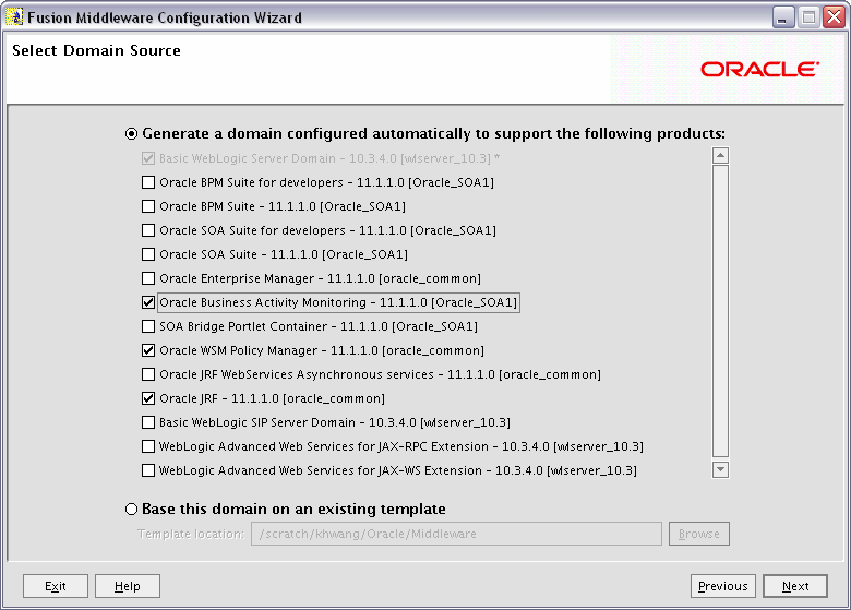 Configuration Wizard screen for Oracle BAM.