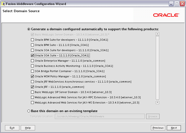 Configuration Wizard screen for Oracle SOA Suite.